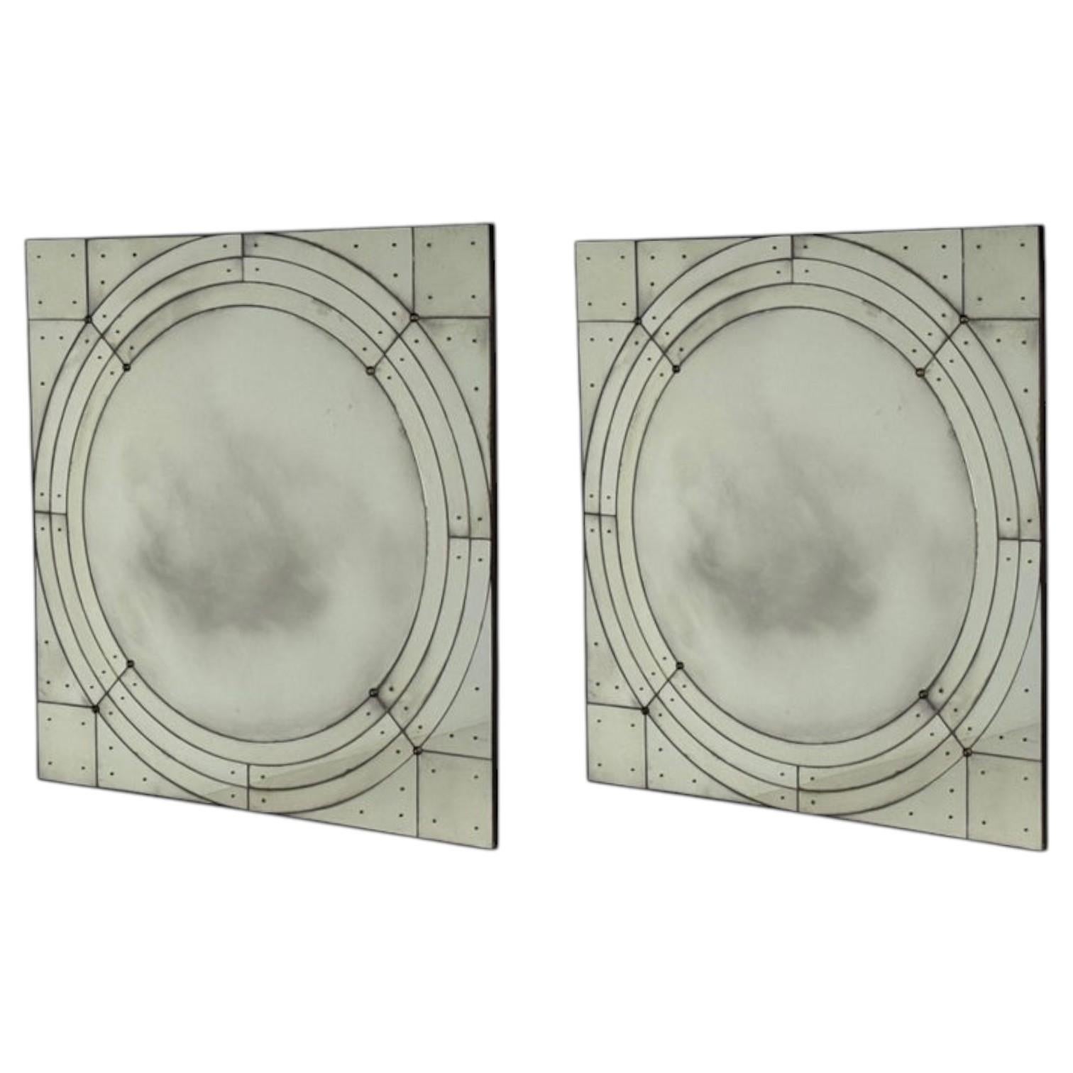 Art Deco Style, Antique Glass, Painted Wood, Square Venetian Wall Mirrors