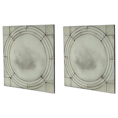 Art Deco Style, Antique Glass, Painted Wood, Square Venetian Wall Mirrors