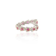 Art Deco Style Antique Ruby & Diamonds Snake Cocktail Ring in 14k White Gold