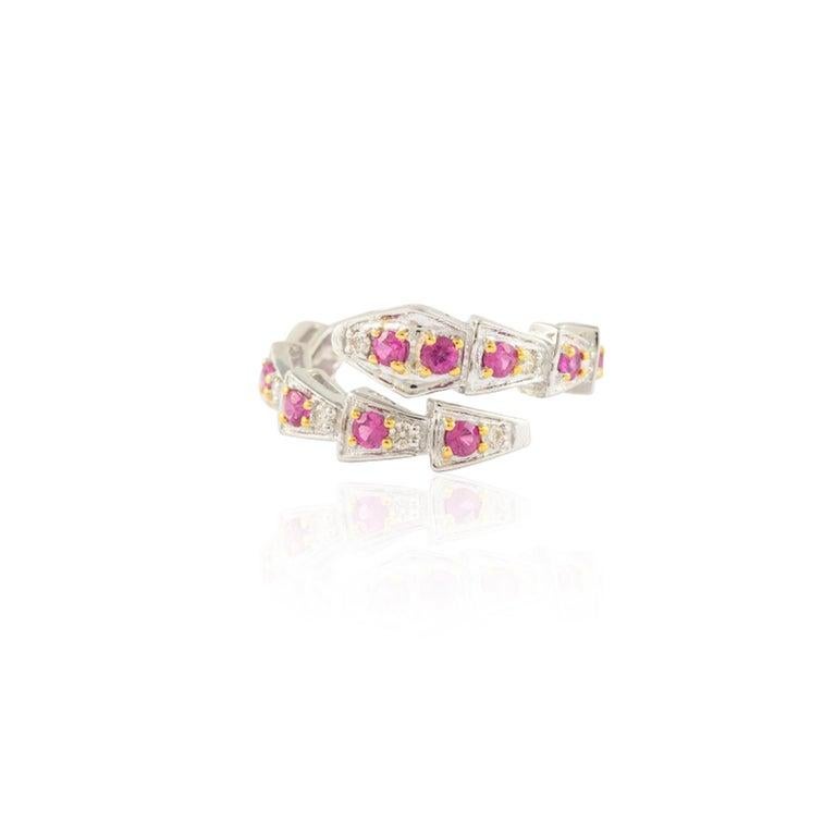 En venta: Anillo Cóctel Serpiente Antiguo de Rubíes y Diamantes Estilo Art Déco en Oro Blanco de 14k  8