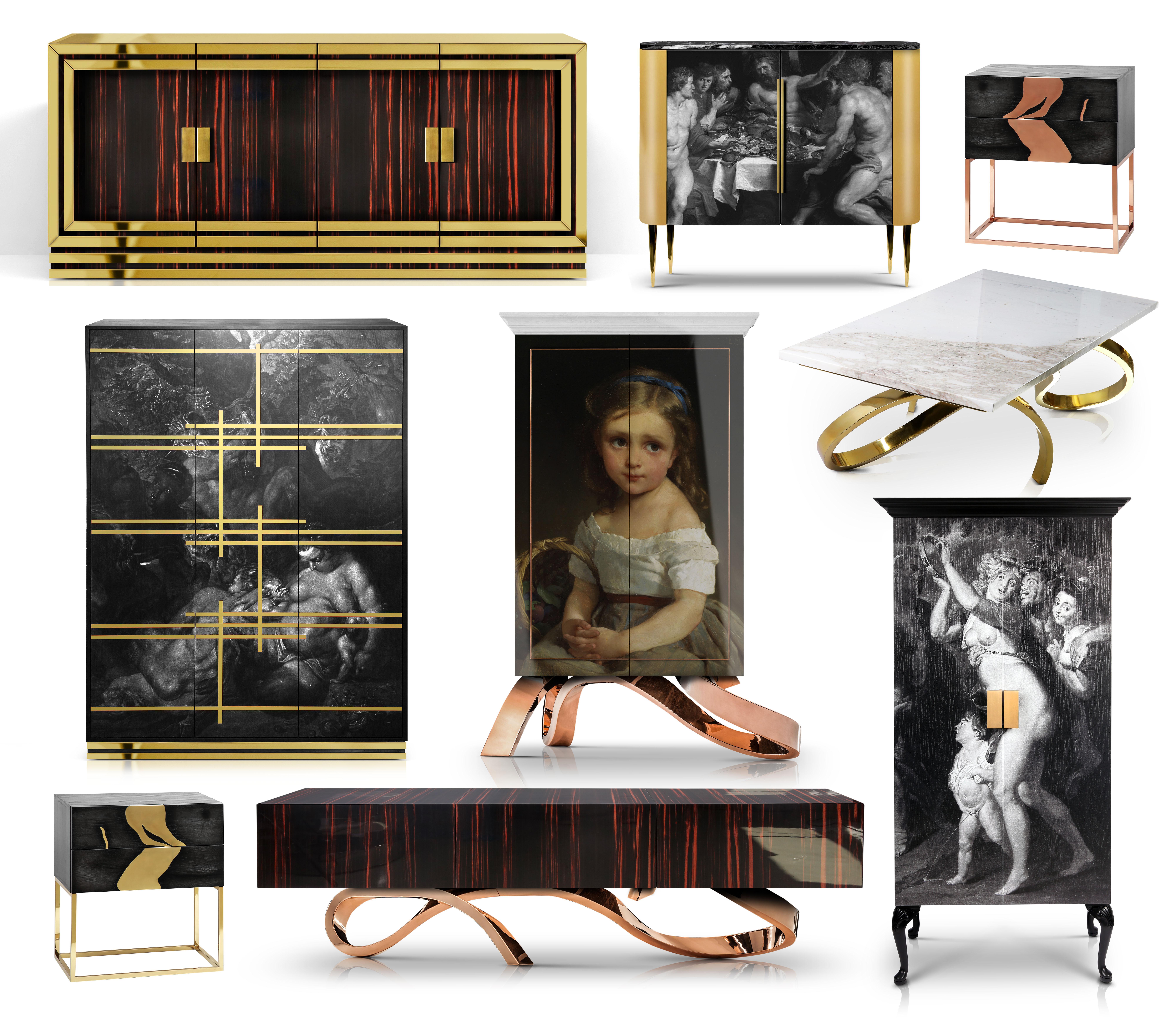 Art Deco Style Aphrodite Sideboard in Black Oak, Brass, Marble, Hand Carved For Sale 7