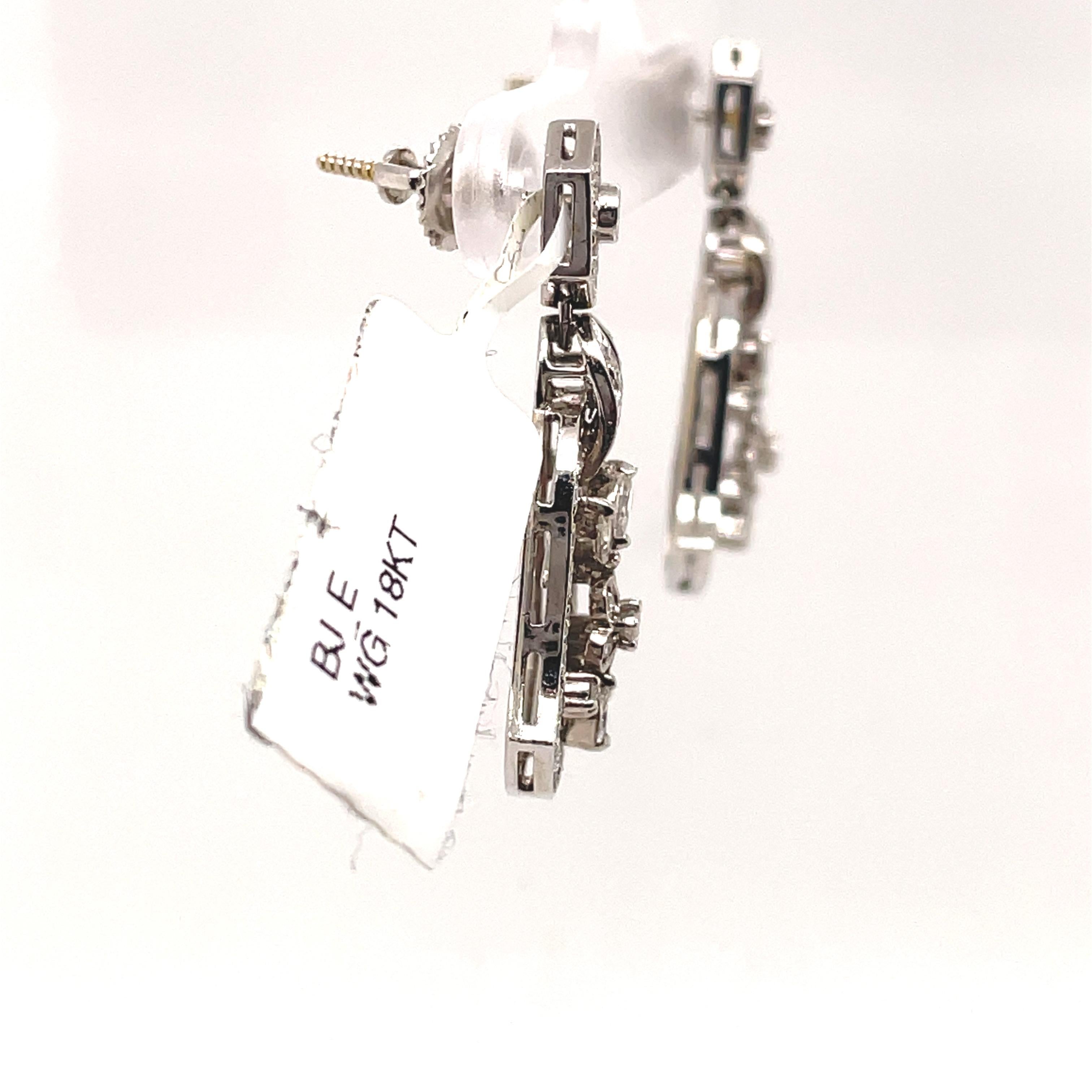 Art Deco Style Apx 2ct Diamond Bell Motif 18k White Gold Chandelier Earrings In Excellent Condition For Sale In BEVERLY HILLS, CA