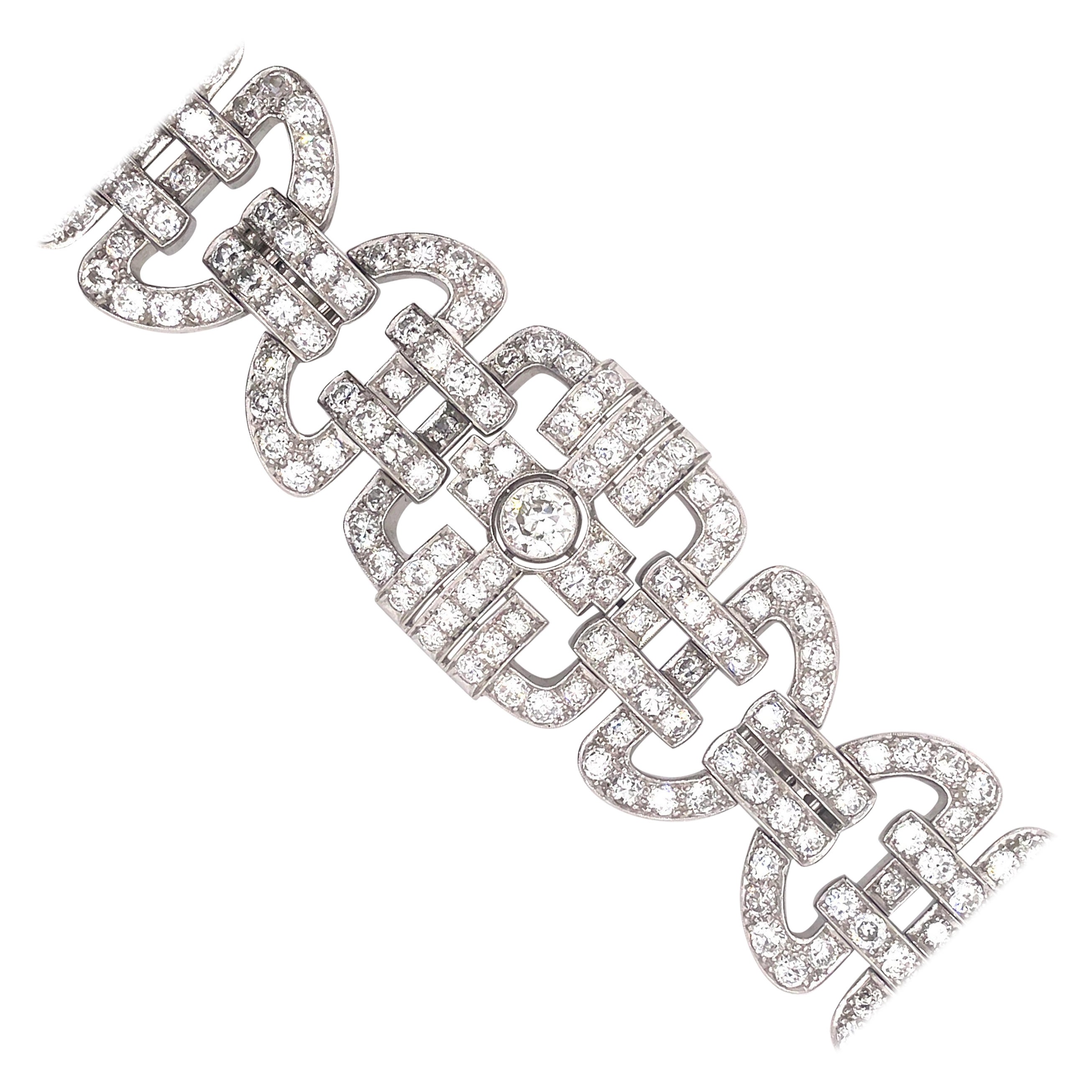 Art Deco Style Apx 35ct Diamond Bracelet Platinum For Sale
