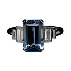 Art Deco Style Aquamarine and Diamond Platinum Engagement Ring