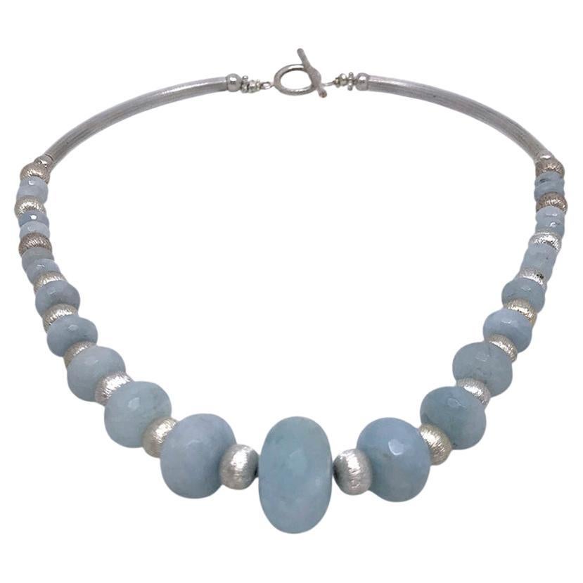 Art Deco Style Aquamarine and Sterling Necklace For Sale