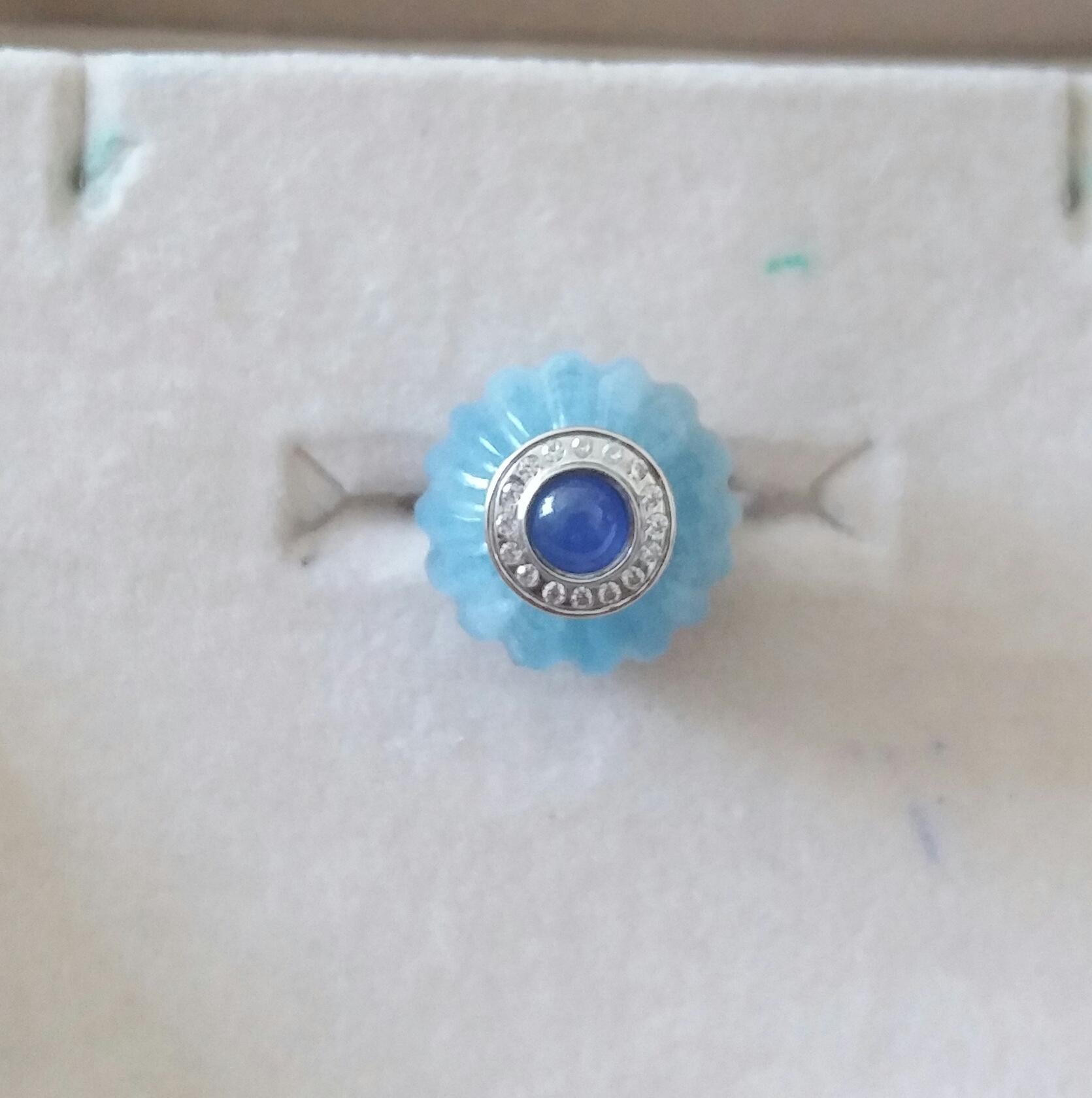 Art Deco Style Aquamarine Carved Ball Blue Sapphire Gold Diamonds Cocktail Ring For Sale 10
