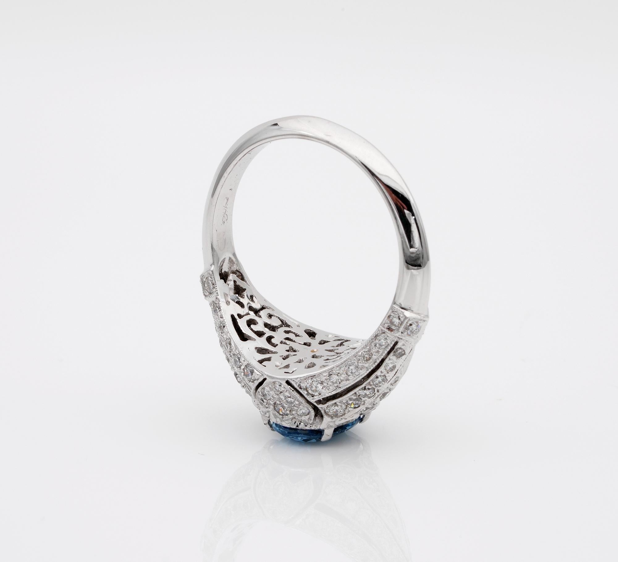 Women's Art Deco Style Aquamarine Diamond 18 Kt Ring For Sale