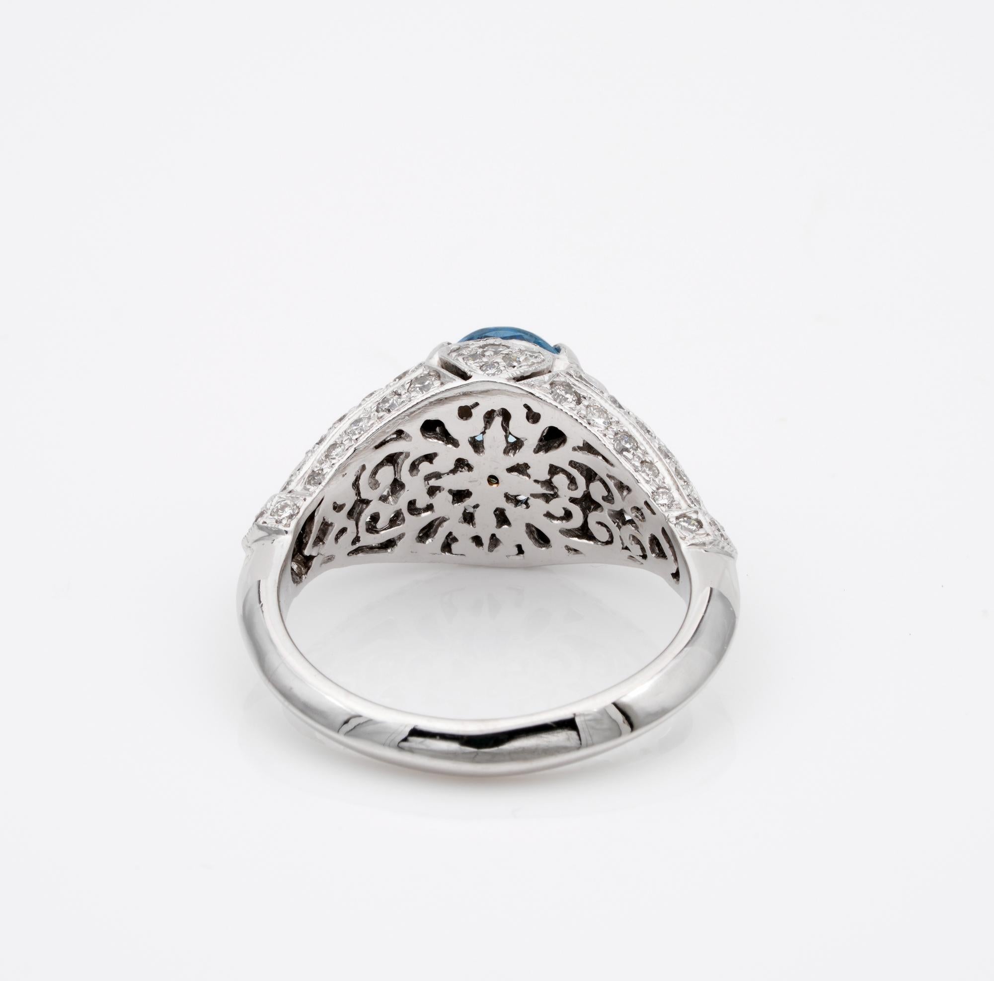 Art Deco Style Aquamarine Diamond 18 Kt Ring For Sale 1