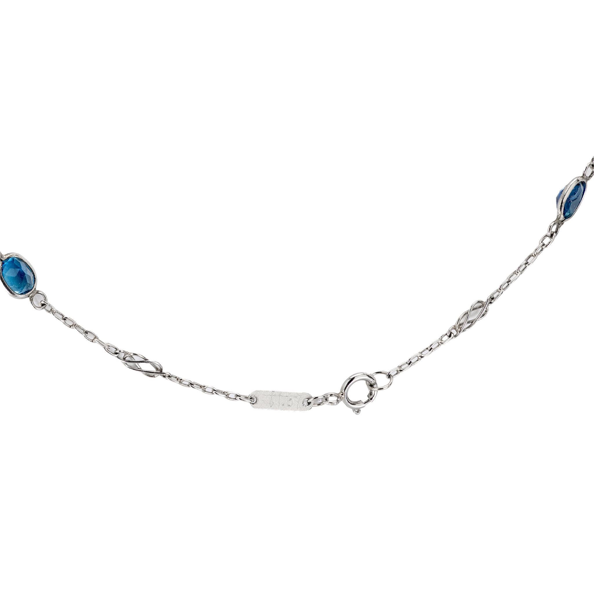 Taglio ovale Catena in platino con diamante acquamarina in stile Art Déco in vendita