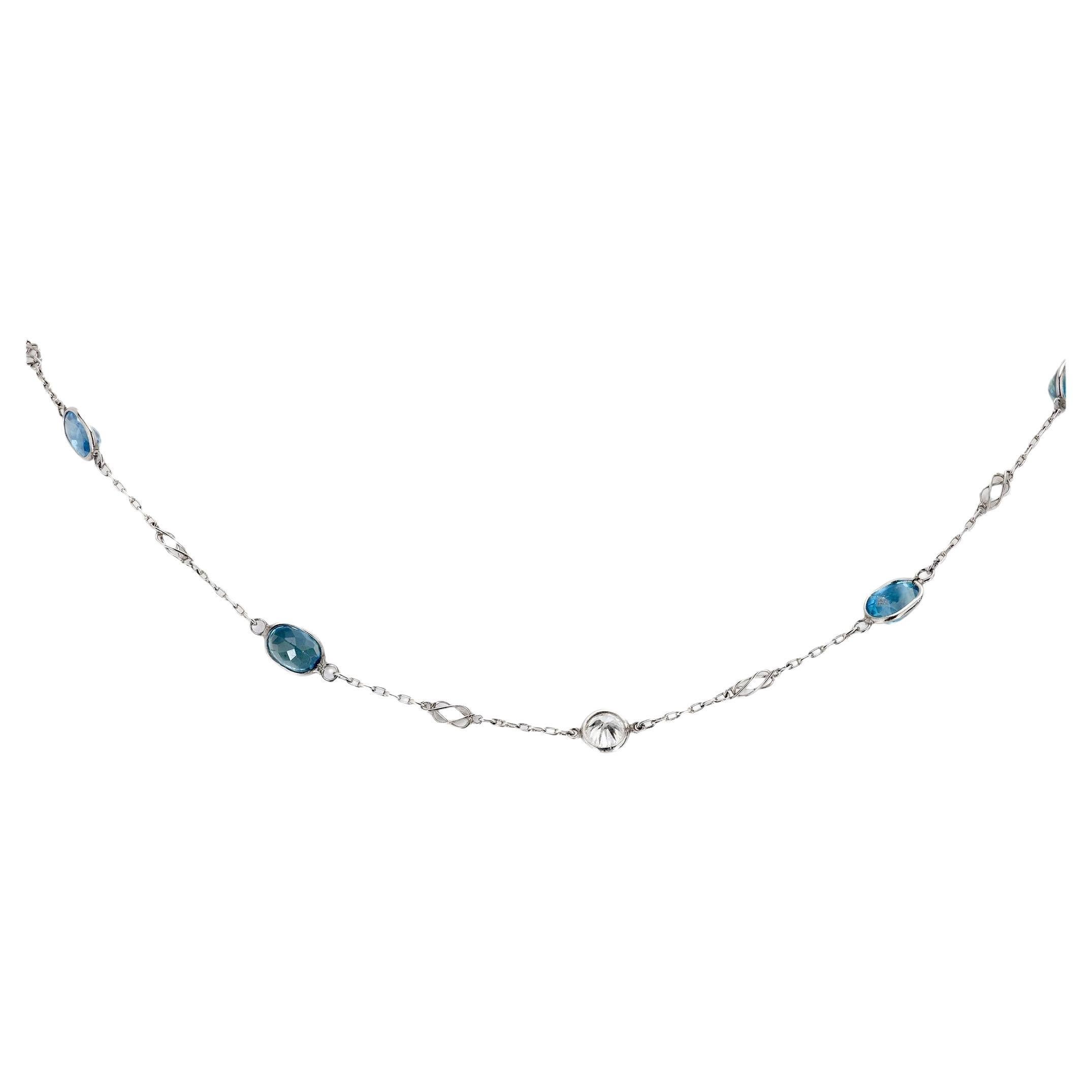 Cadena de platino con diamante aguamarina por metros, estilo Art Déco
