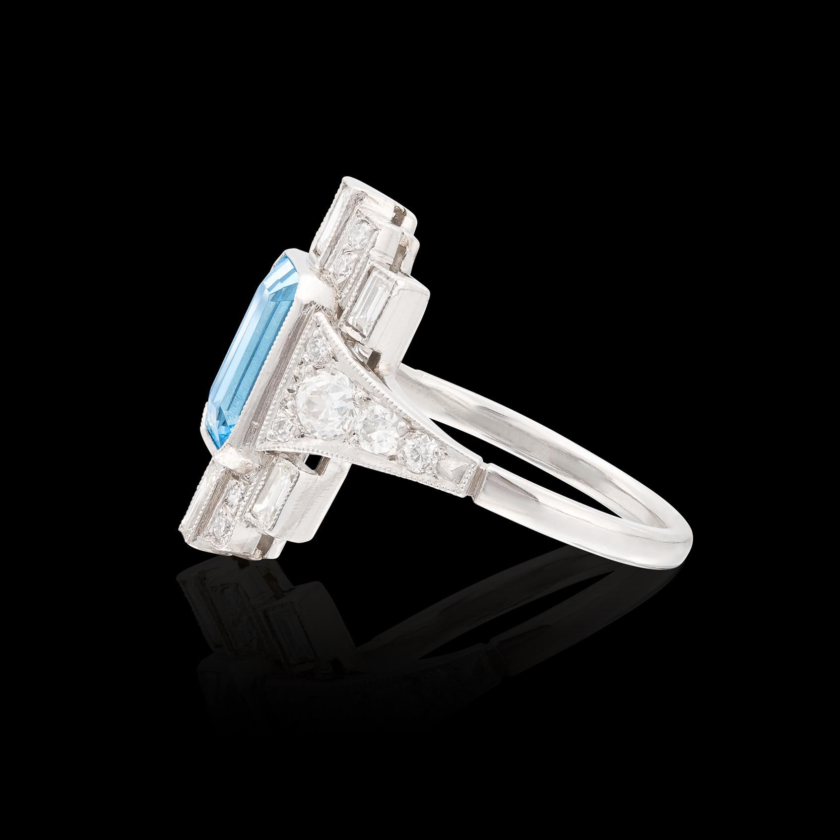 Bague aigue-marine et diamant de style Art déco Pour femmes en vente
