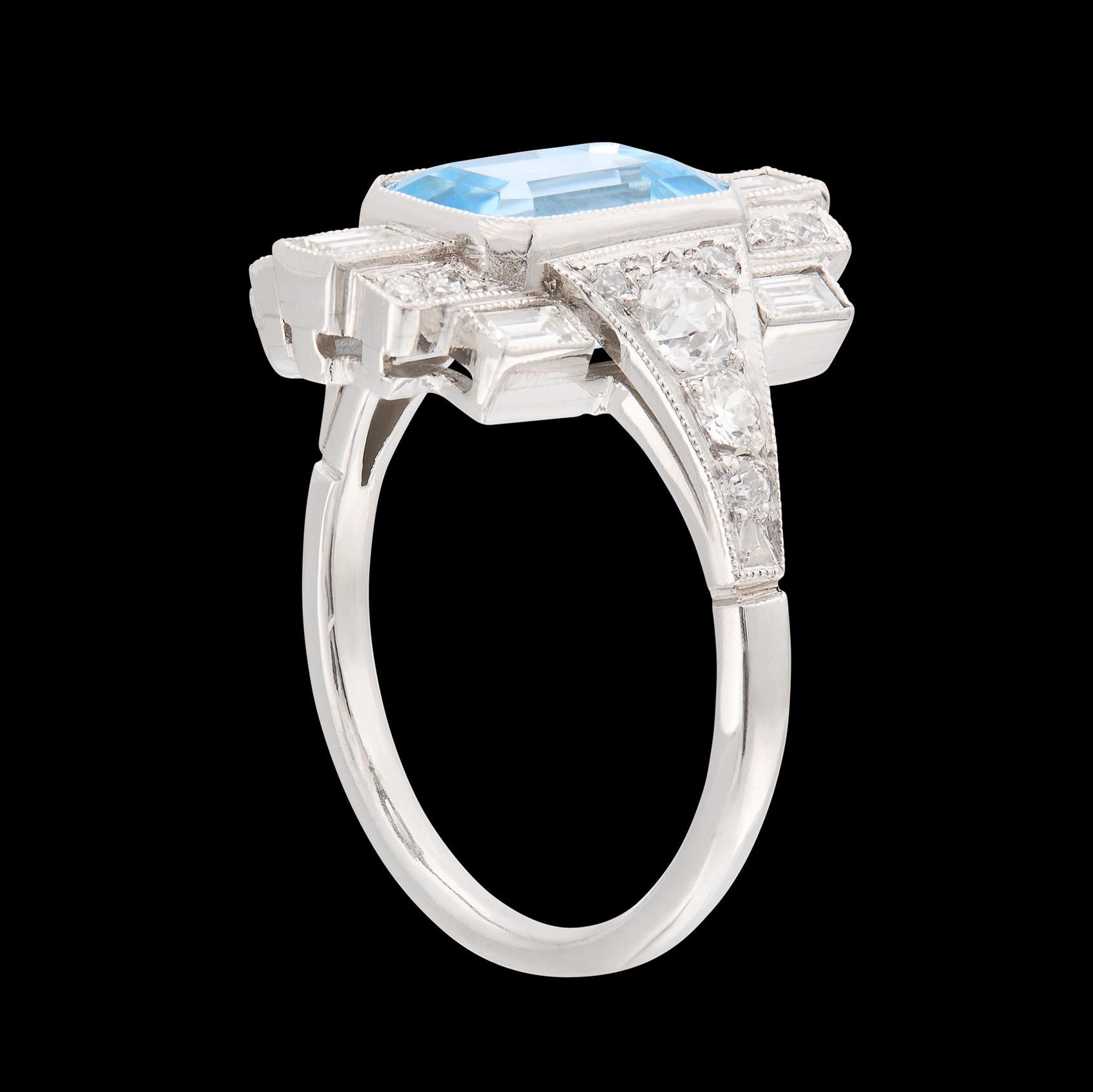 Bague aigue-marine et diamant de style Art déco en vente 1