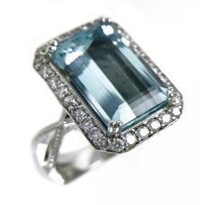 Custom Aquamarine Diamond Cocktail Ring, 6.72 Carat