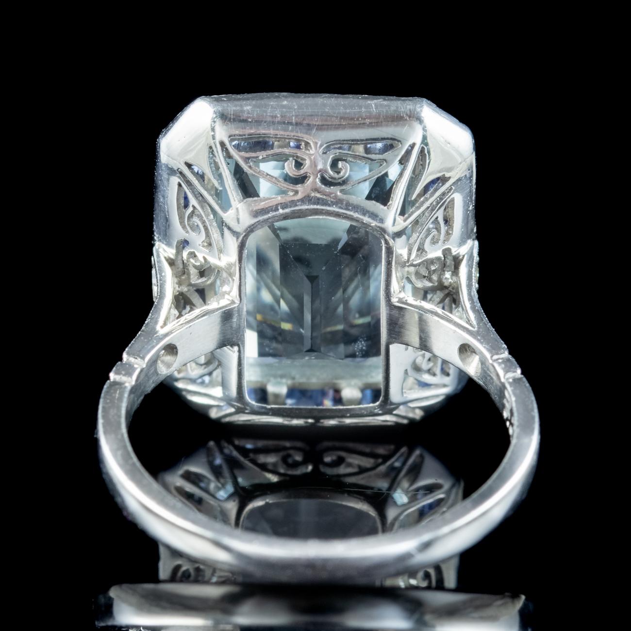 Women's Art Deco Style Aquamarine Sapphire Diamond Cocktail Ring 7.29ct Aqua For Sale