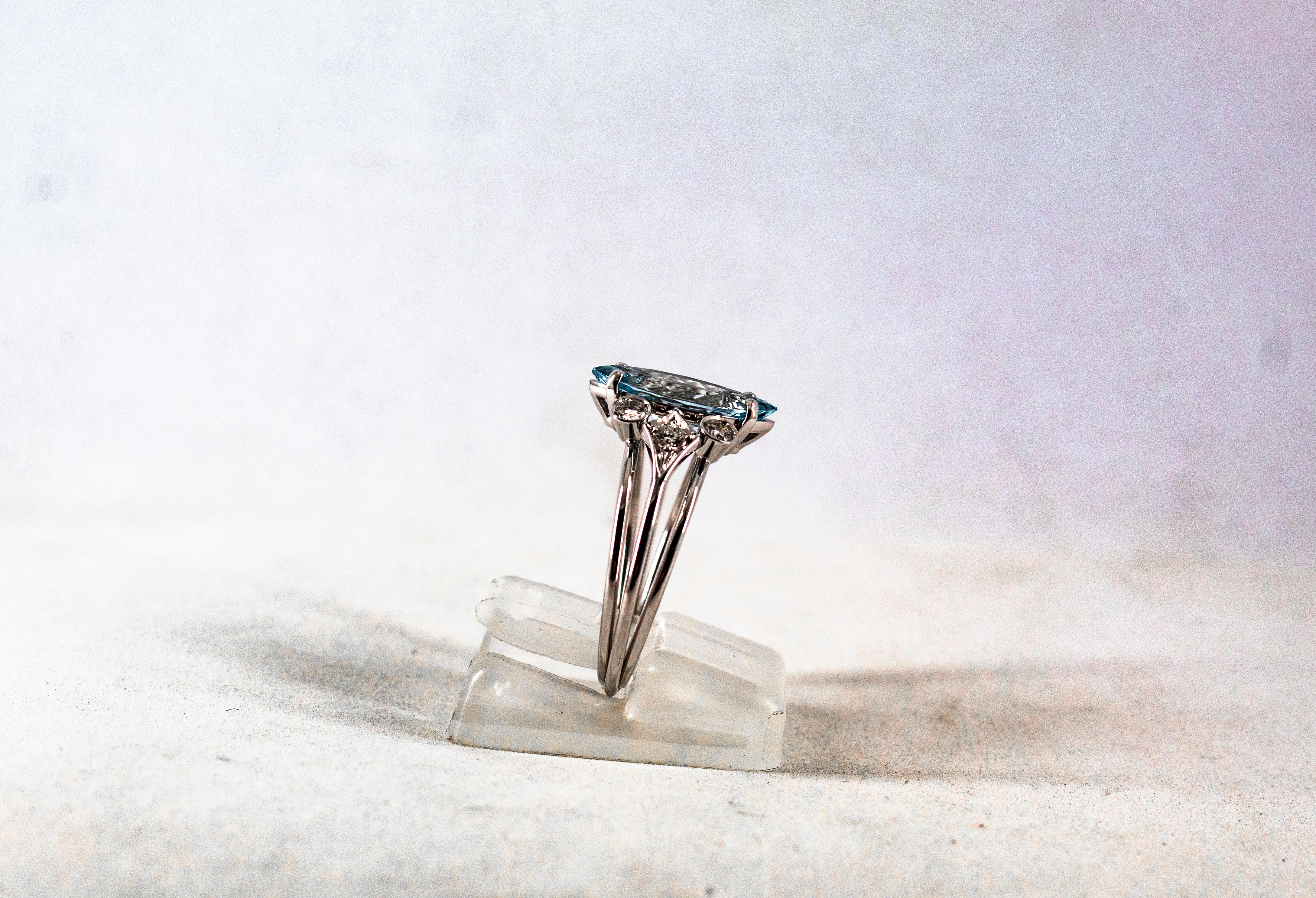 Art Deco Style Aquamarine White Brilliant Cut Diamond White Gold Cocktail Ring 4