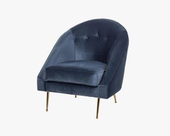 Art Deco Style Armchair in Blue Velvet with Brass Legs