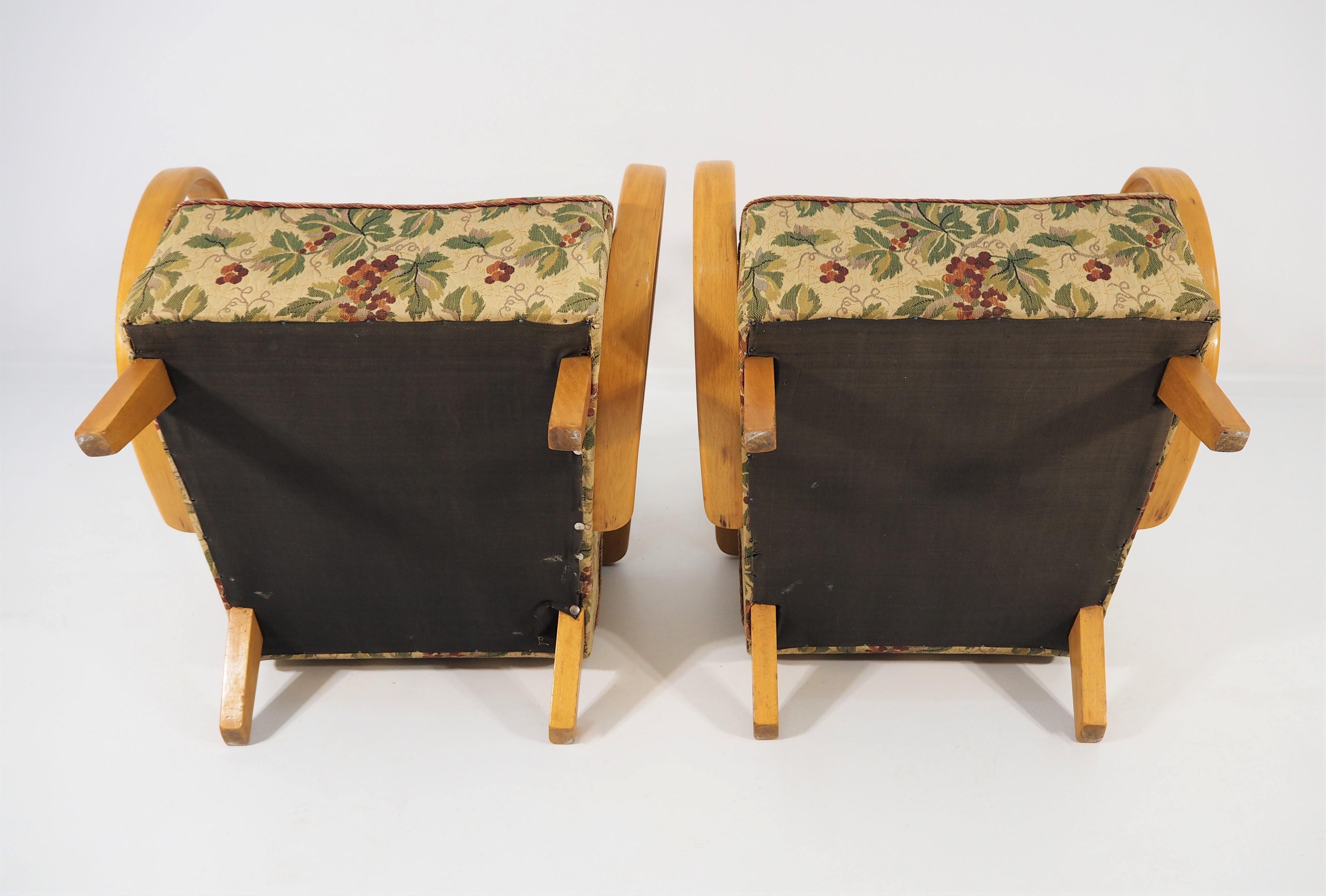 Czech Art Deco Style Armchairs by Jindřich Halabala, circa 1950s, Set of 2 For Sale