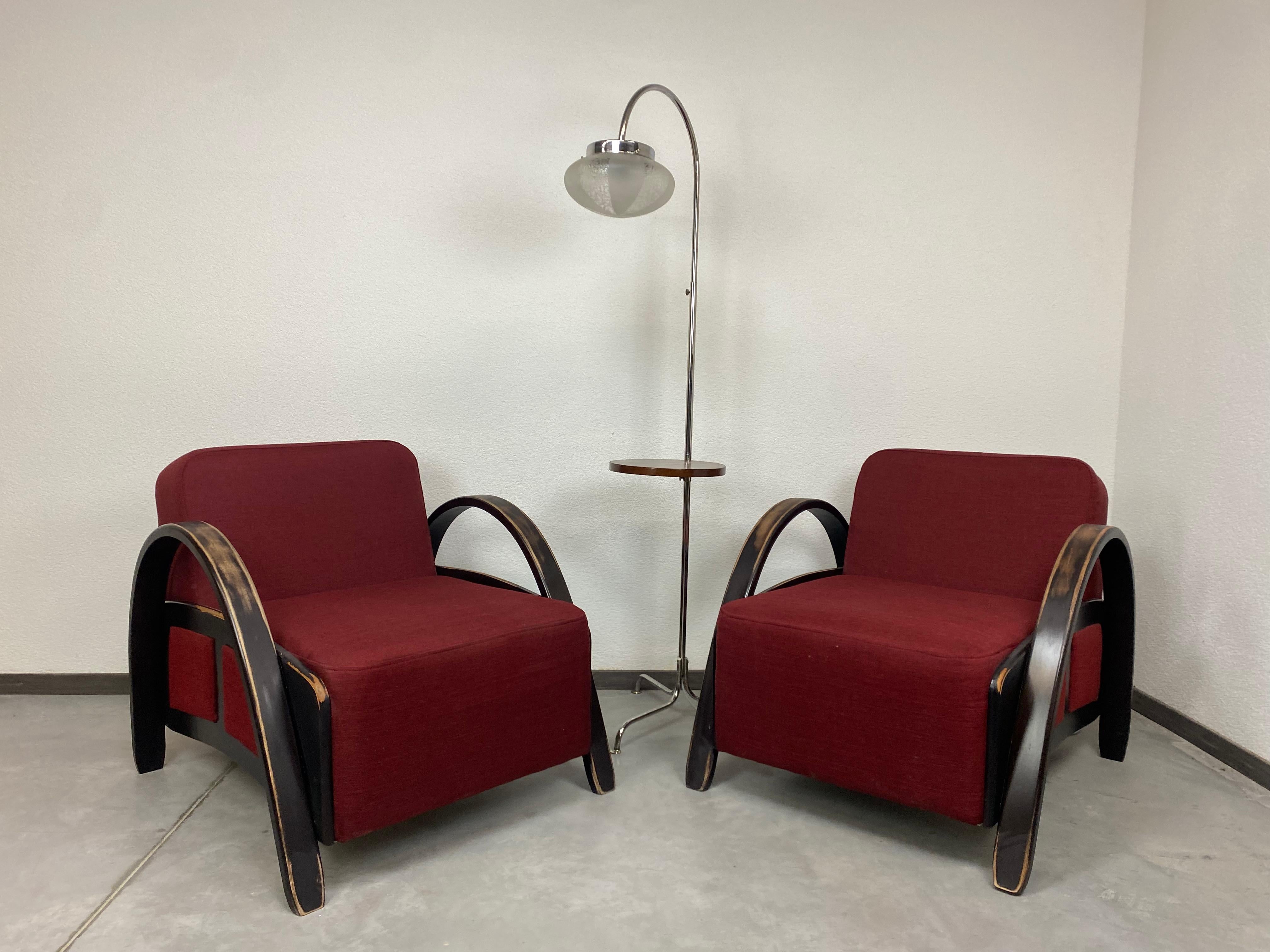 Red vintage armchairs in style of Art Deco in original vintage condition.