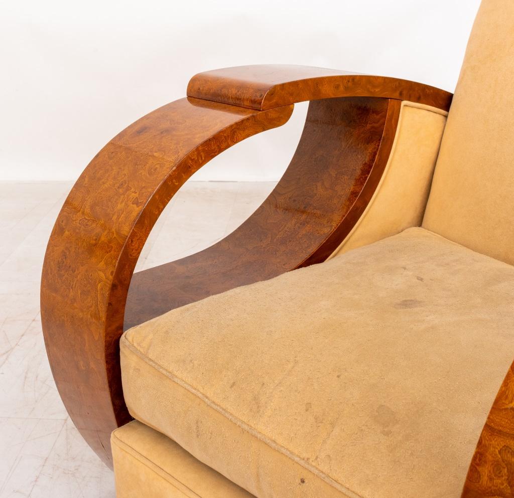Upholstery Art Deco Style Ash Burl Upholstered Armchair