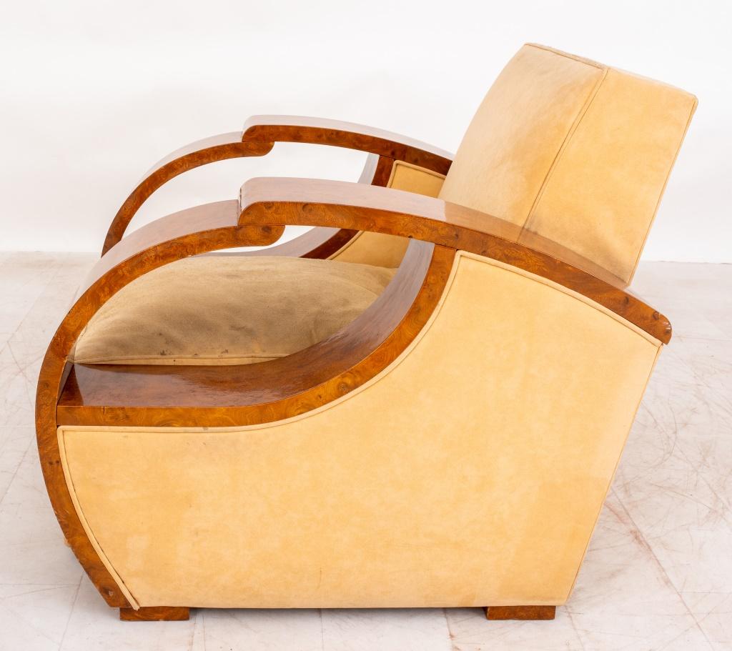 Art Deco Style Ash Burl Upholstered Armchair 1