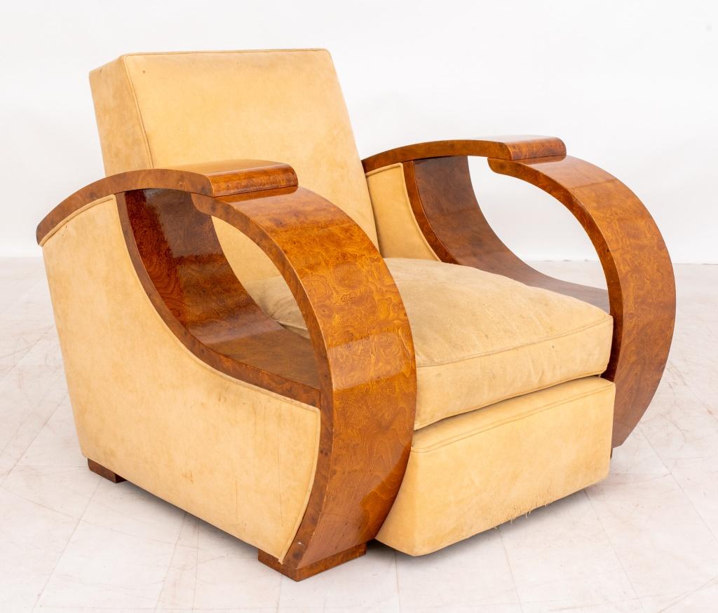 Art Deco Style Ash Burl Upholstered Armchair 3