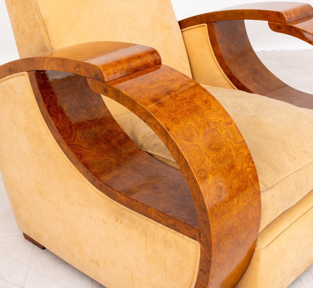 Art Deco Style Ash Burl Upholstered Armchair 4