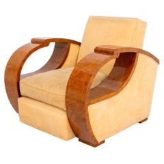 Art Deco Style Ash Burl Upholstered Armchair