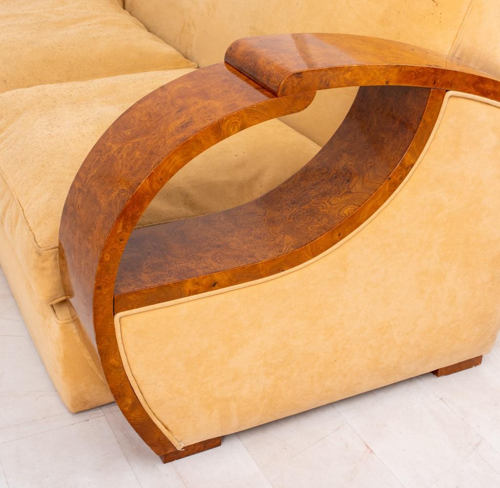 20th Century Art Deco Style Ash Burl Upholstered Sofa
