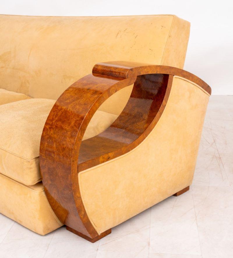 Upholstery Art Deco Style Ash Burl Upholstered Sofa