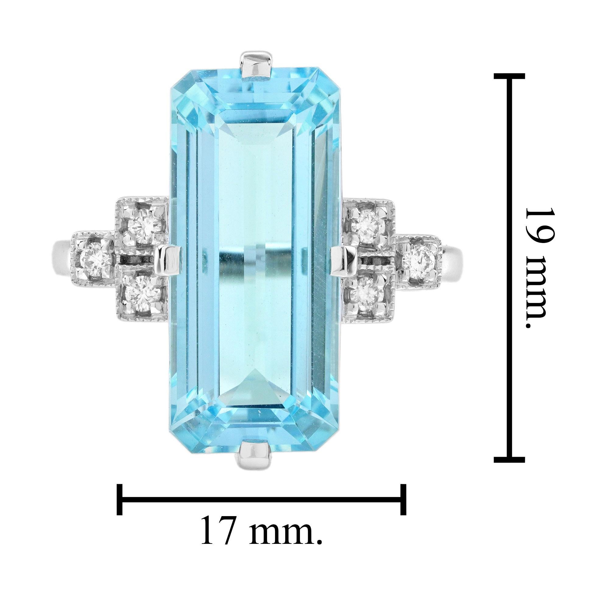 Anillo de cóctel de diamantes topacio azul talla baguette estilo art déco en oro blanco de 9 quilates en venta 5