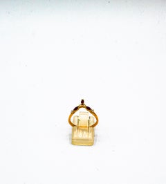 Art Deco Style Baguette Cut Ruby White Diamond Yellow Gold Band Ring