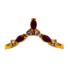 Art Deco Style Baguette Cut Ruby White Diamond Yellow Gold Band Ring