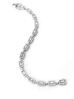 Art Deco Style Baguette Diamond White Gold Bracelet with Round Diamond Details