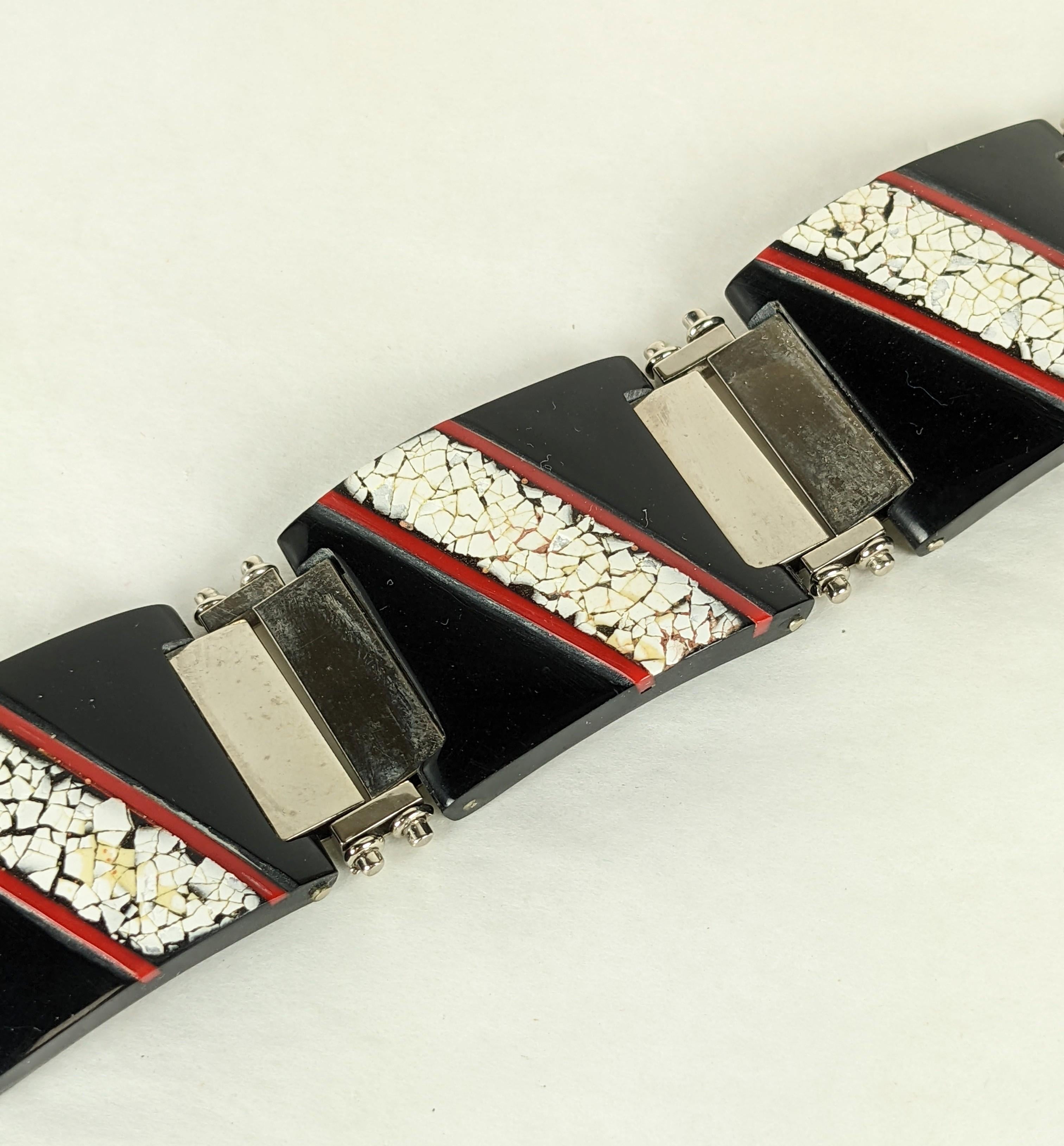 Art Deco Style Bakelite and Eggshell Lacquer Bracelet In Excellent Condition For Sale In New York, NY