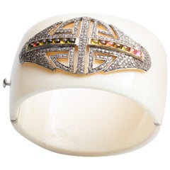 Art Deco Style Bakelite Cuff with Diamonds and Tourmaline