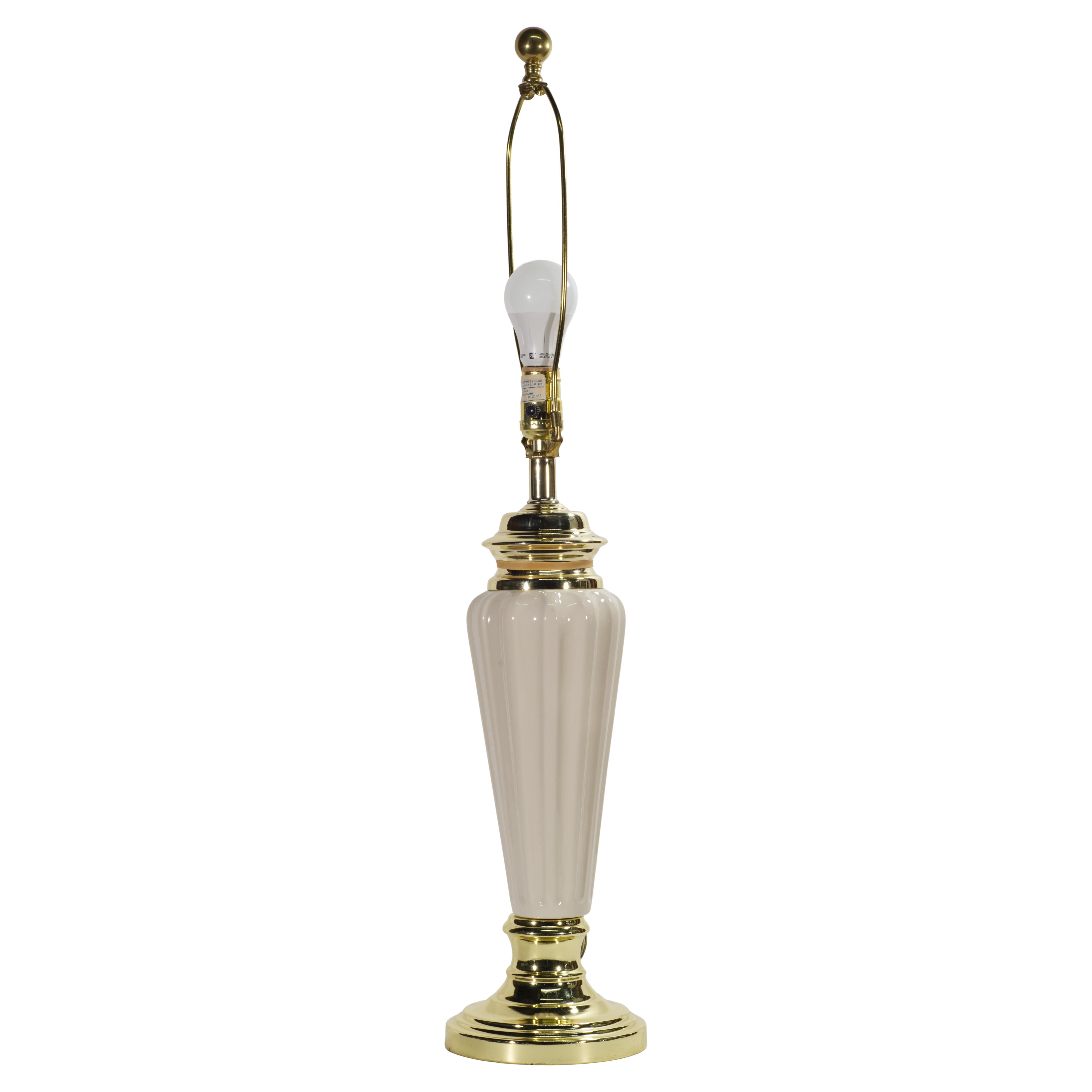 Art Deco Style Baluster Urn Table Lamp, Off-White Ceramic & Brass
