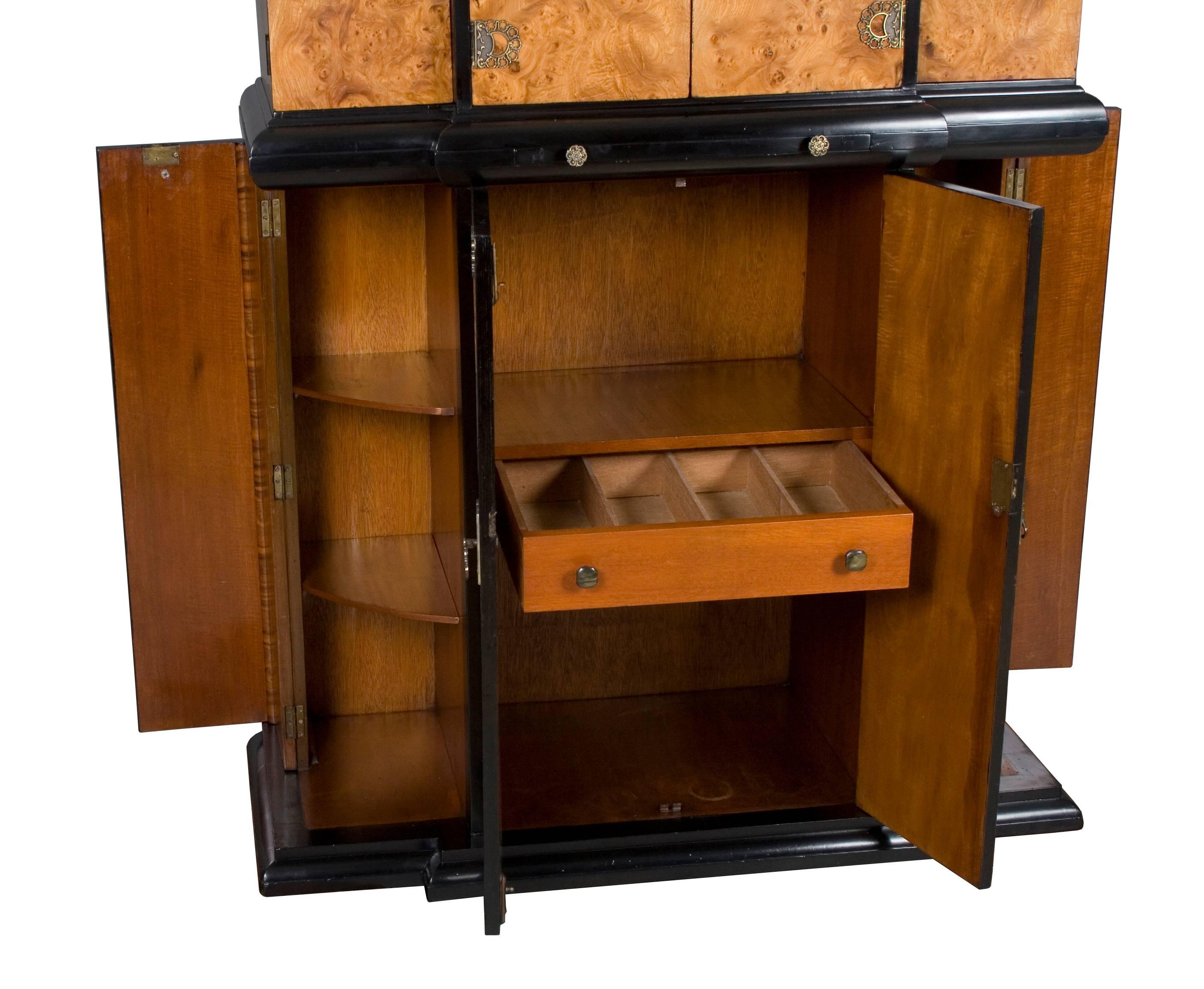 Birdseye Maple Art Deco Style Bar Liquor Cabinet