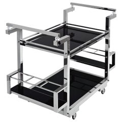 Art Deco Style Bar Trolley with Black Glass and Chromed Metal Made in Germany