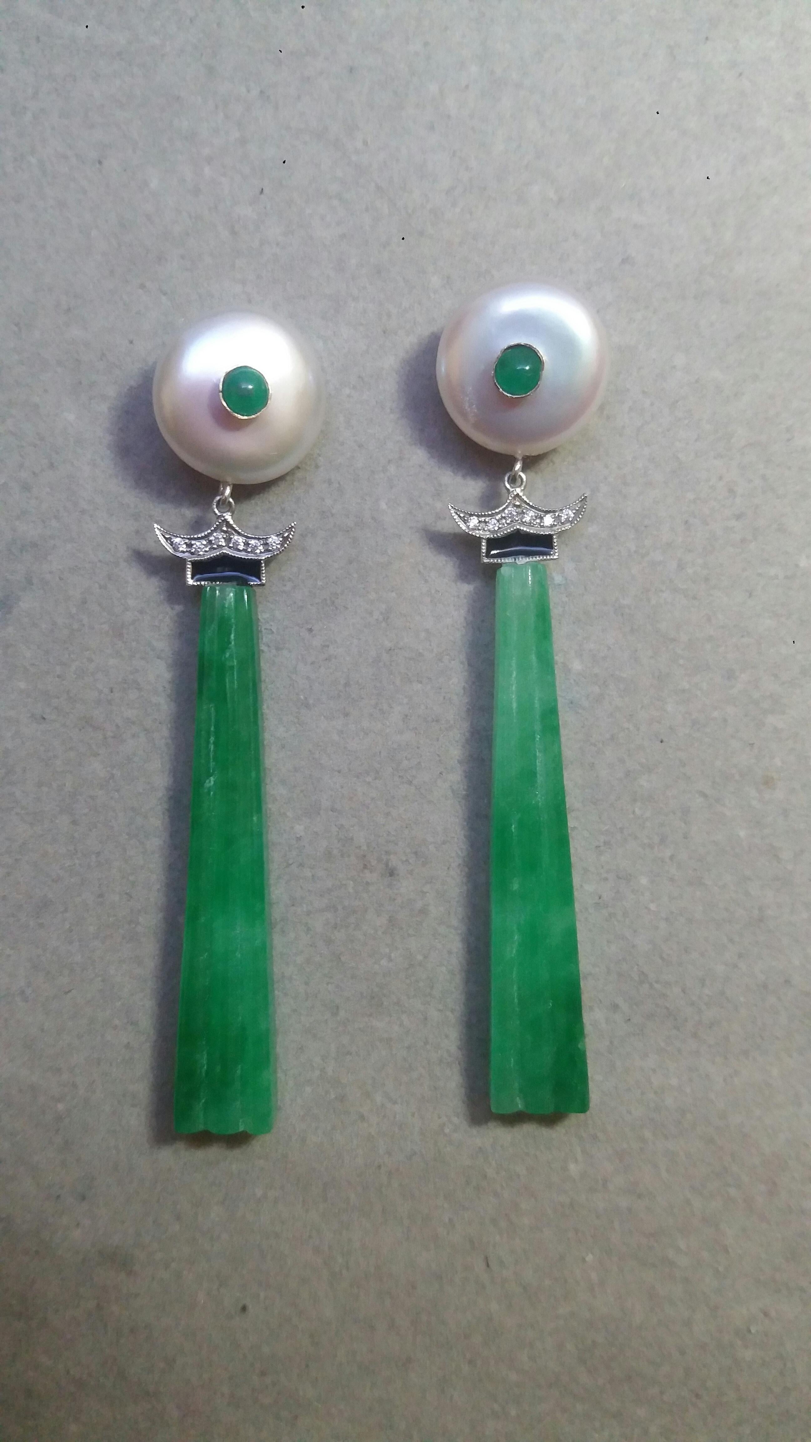 Art Deco Style Baroque Pearls Emeralds Gold Diamonds Enamels Jade Drop Earrings For Sale 5