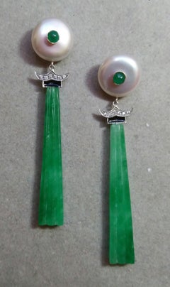 Art Deco Style Baroque Pearls Emeralds Gold Diamonds Enamels Jade Drop Earrings