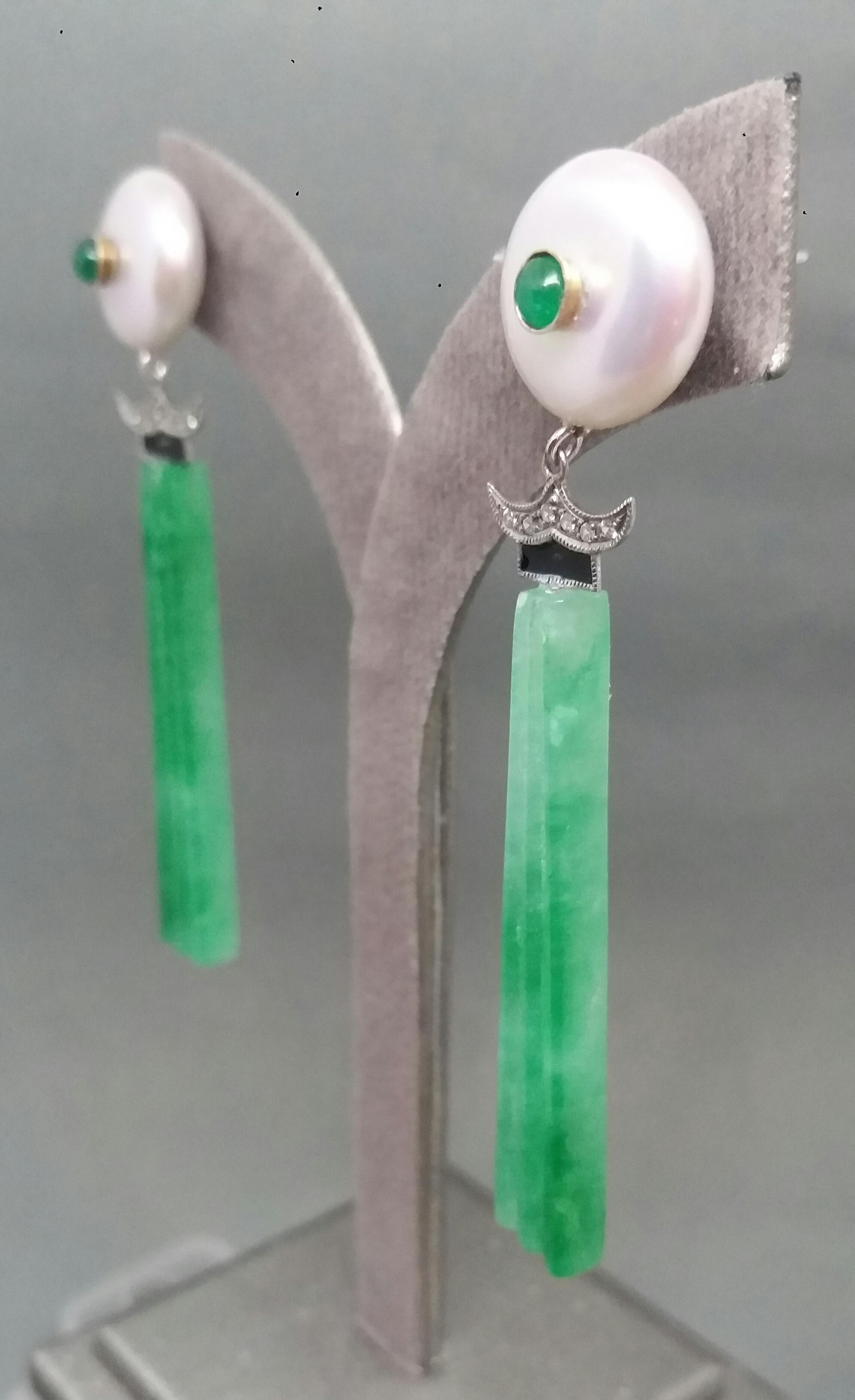 Art Deco Style Baroque Pearls Emeralds Gold Diamonds Enamels Jade Drop Earrings For Sale 3