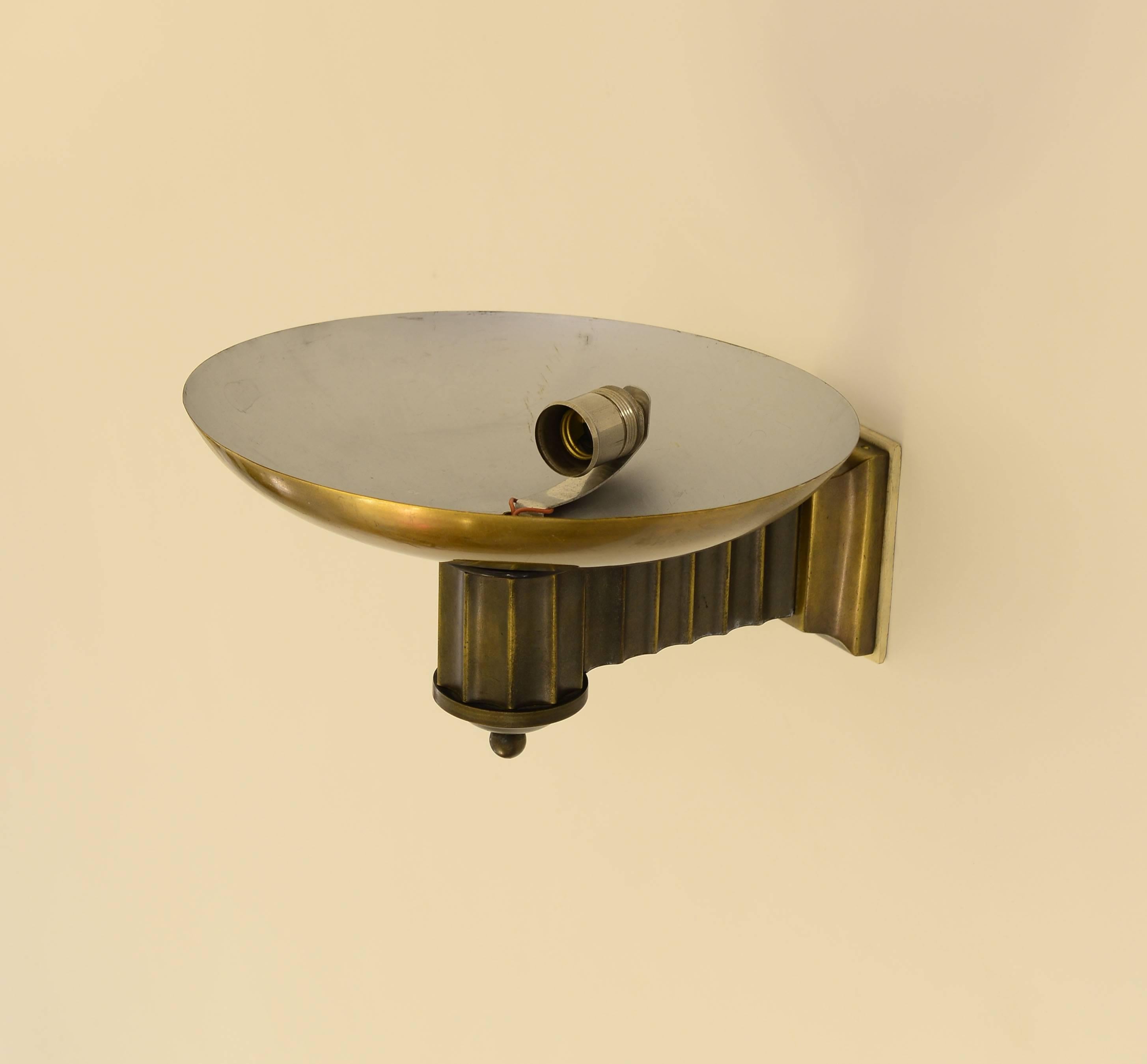 Hand-Crafted Art Deco Style Bauhaus Brass Torch/Wall-Lamp, Re-Edition For Sale