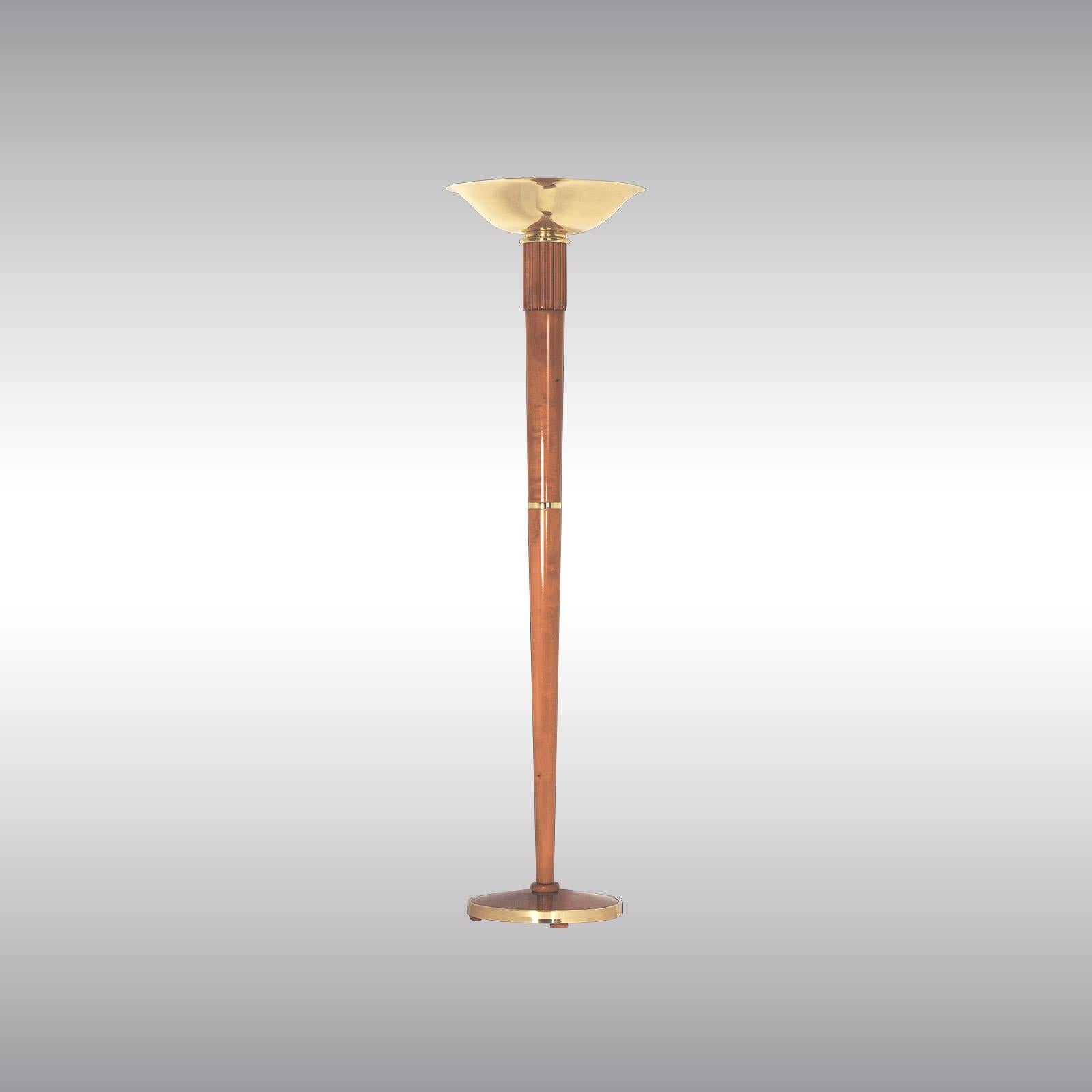 Austrian Art Deco Style, Bauhaus, Wood and Brass Floor Lamp For Sale