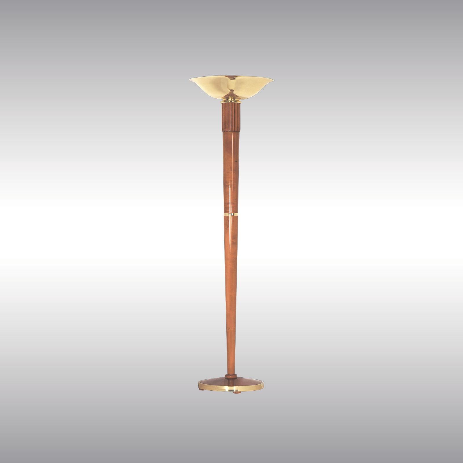 Lámpara de pie de estilo Art Déco, Bauhaus, madera y latón Art Decó en venta