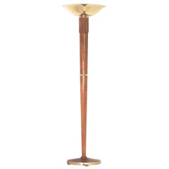 Stehlampe im Art-déco-Stil, Bauhaus, Holz und Messing