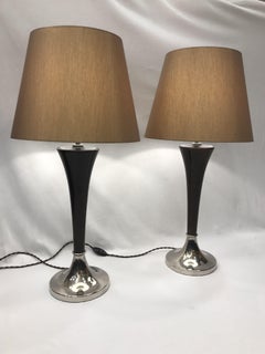 Art Deco Style Beechwood Table Lamps with Nickel-Plated Base