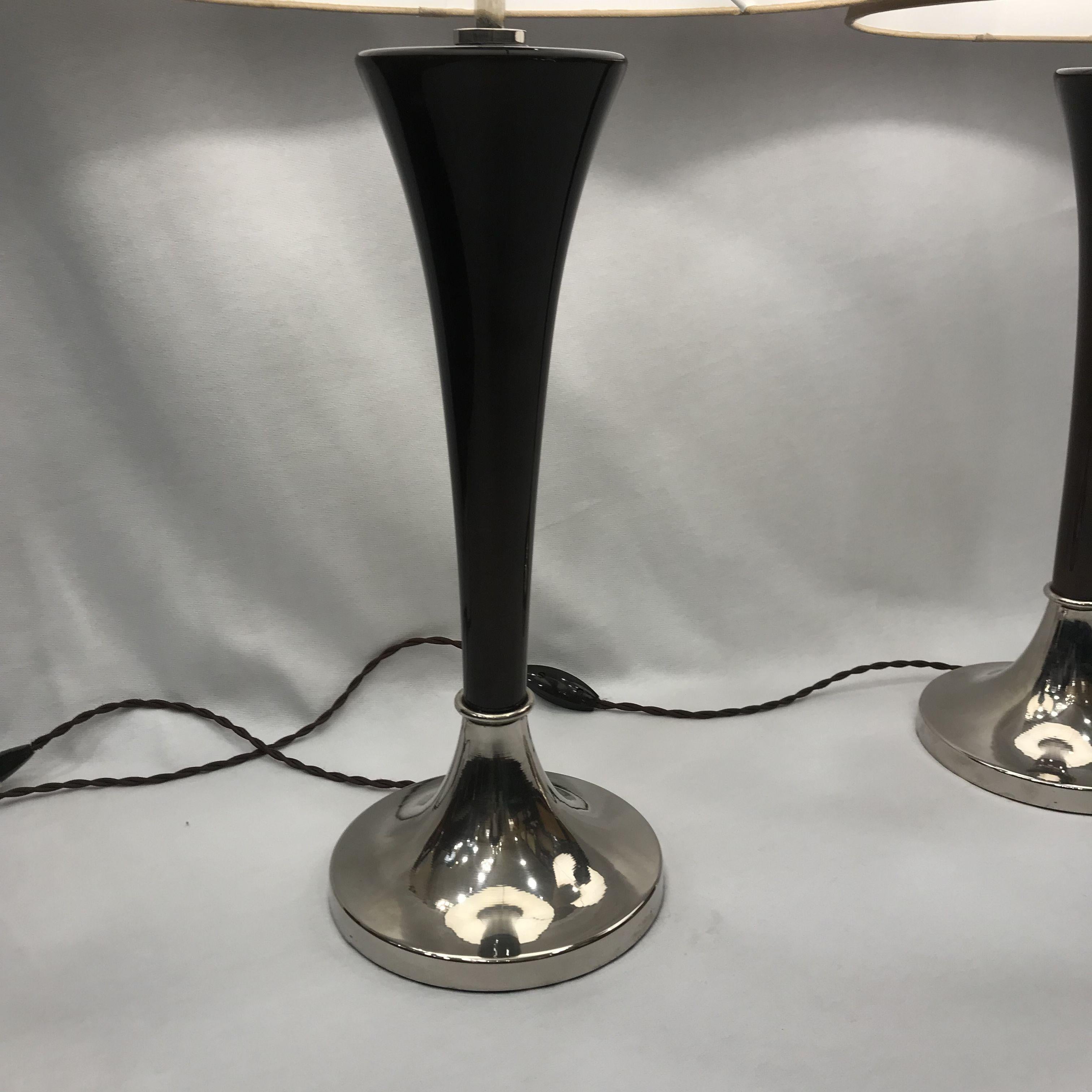 Galvanized Art Deco Style Beechwood Table Lamps with Nickel-Plated Base For Sale