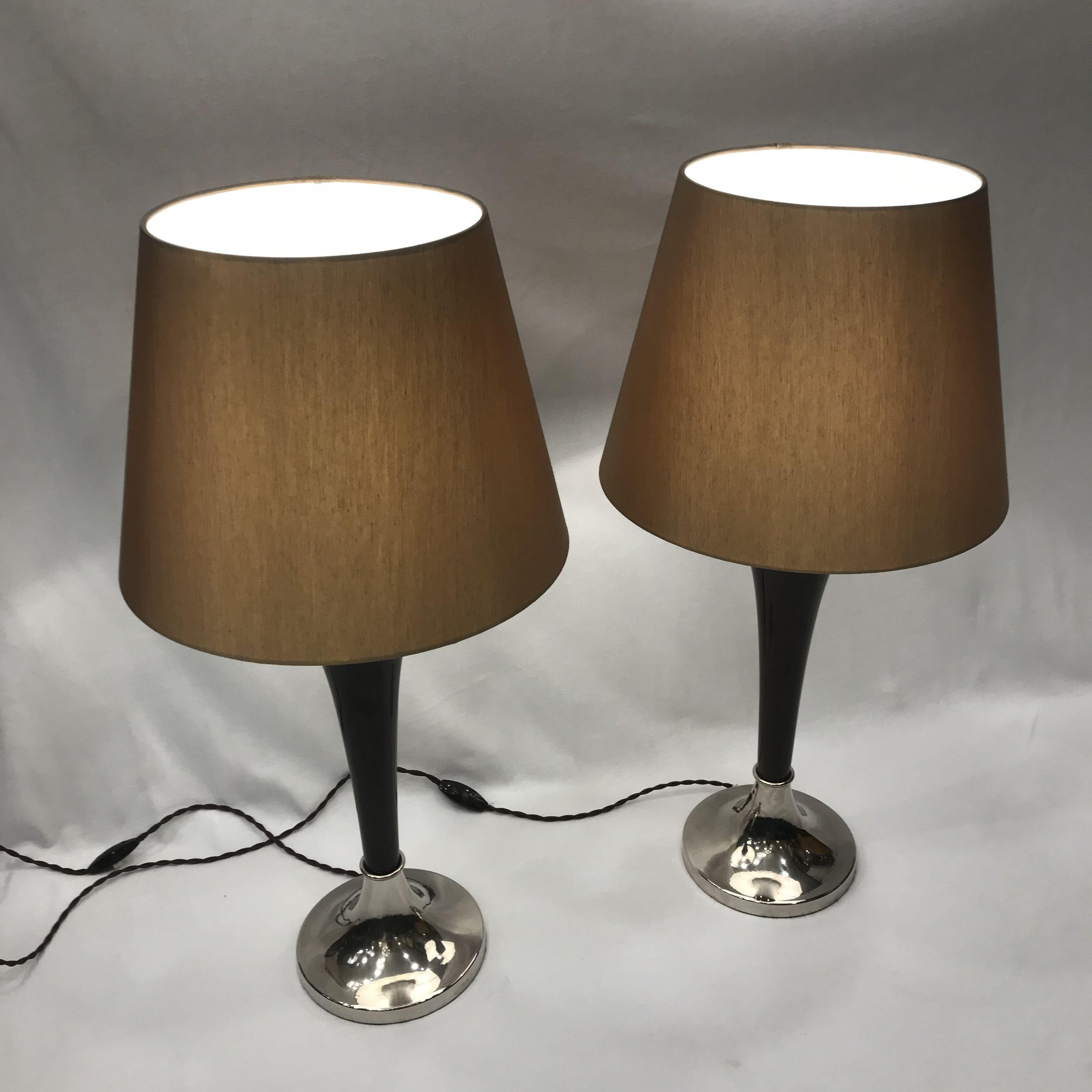 Contemporary Art Deco Style Beechwood Table Lamps with Nickel-Plated Base For Sale