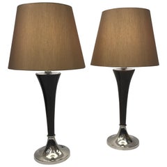 Art Deco Style Beechwood Table Lamps with Nickel-Plated Base