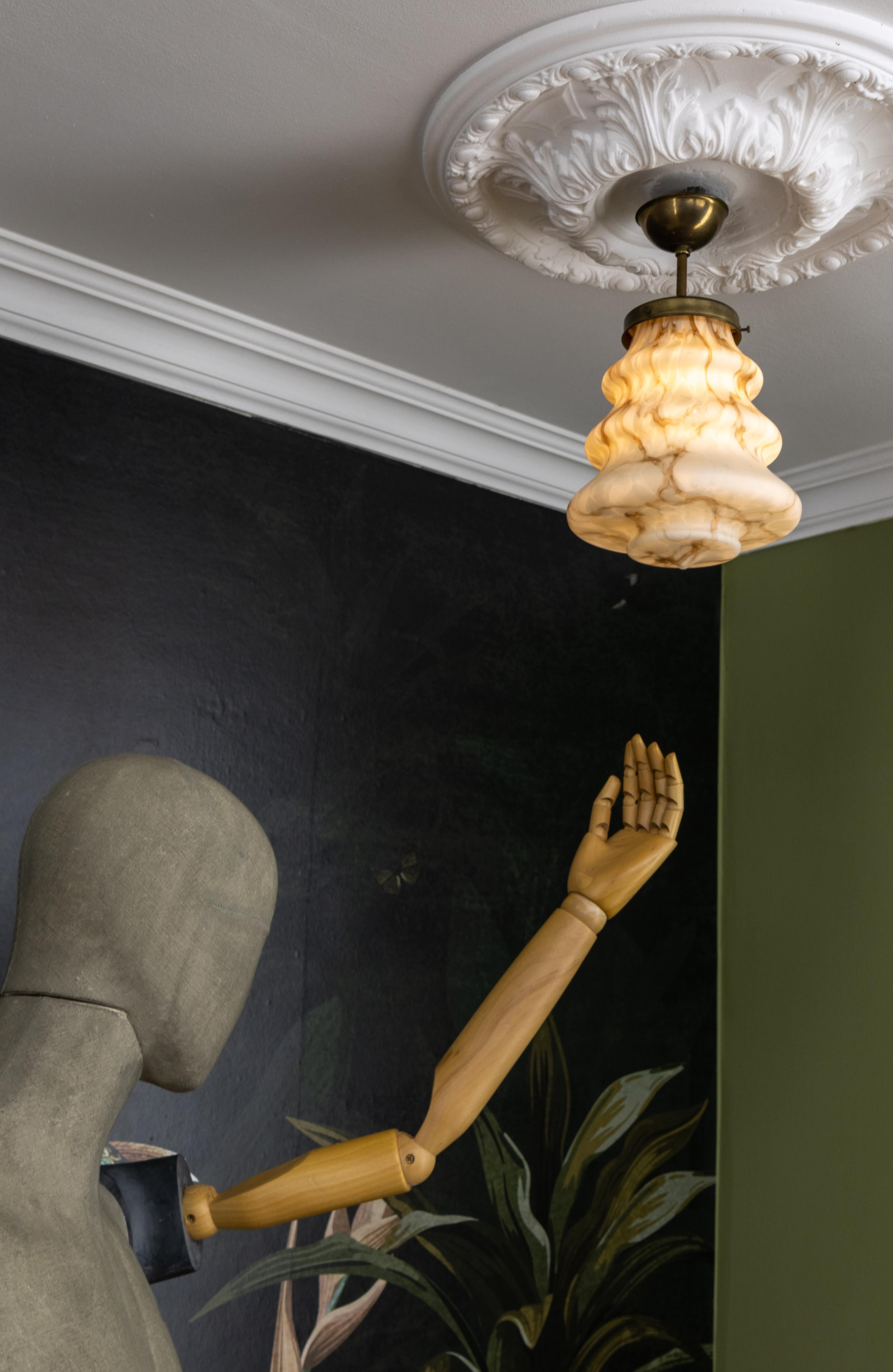 Art Deco Style Beige and Brown Marbled Glass Pendant Light, Germany, 1950s 6
